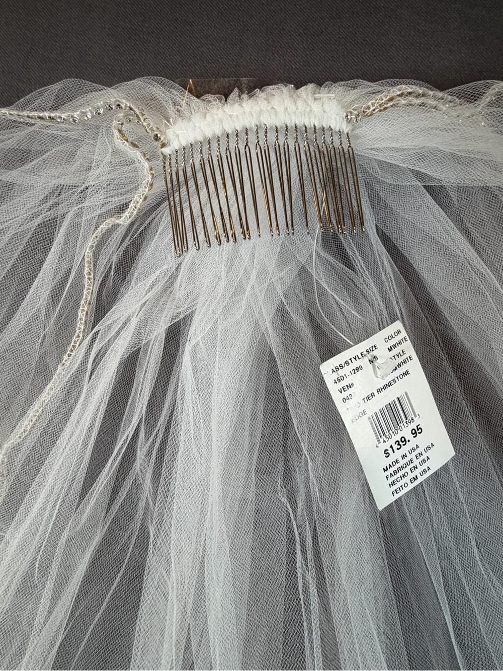 David's Bridal Soft White Two Tier Rhinestone Edge Bridal Veil Comb New USA Made - Picture 10 of 12